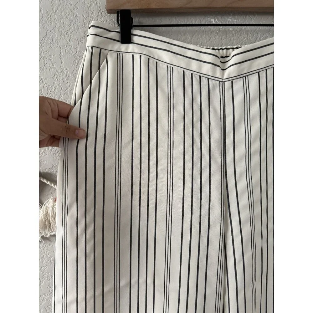 Long Tall Sally Pin Striped Wide Leg Pull On Trouser Pants Nautical Coastal 12 - Picture 5 of 9